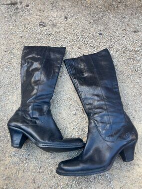 Born Black Leather Mid-Calf Heeled Boots
